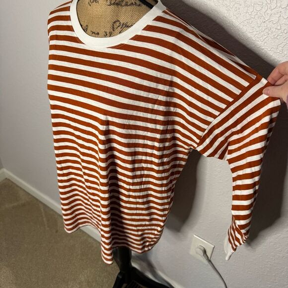 J Crew Factory Orange Long Sleeve Striped Tee Size 2XL Cotton Crew Neck Casual - Picture 2 of 10